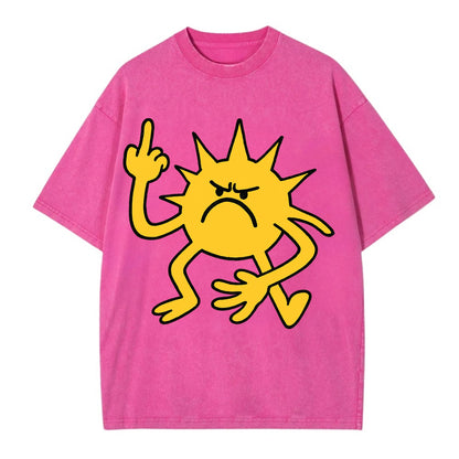 MORNINGS ARE PUNISHMENT | Grumpy sun with middle finger - Vintage T-shirt - Dusty Rose(Rose)