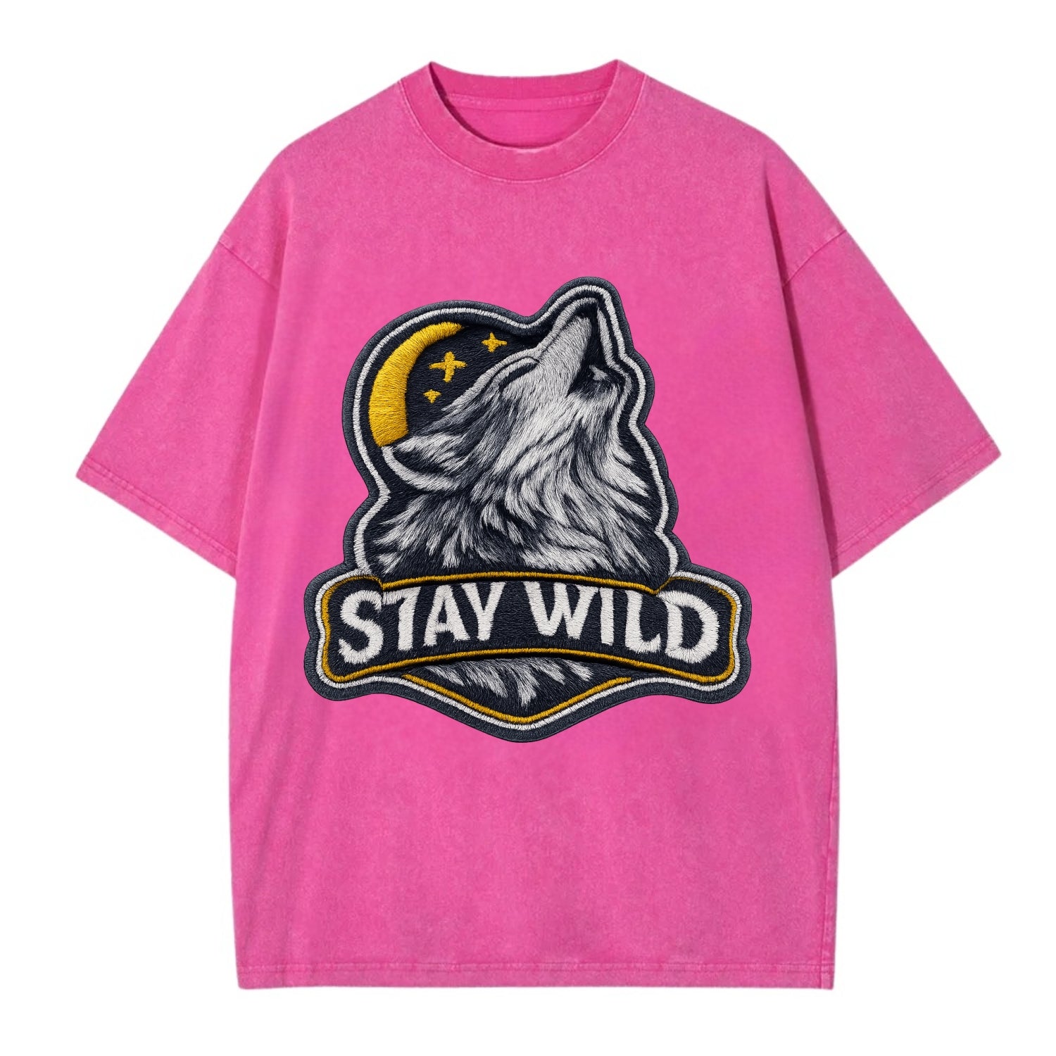 STAY WILD - wolf with text in gray , free spirit - Vintage T-shirt - Dusty Rose(Rose)