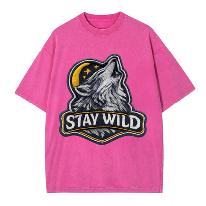 STAY WILD - wolf with text in gray , free spirit - Vintage T-shirt - Dusty Rose(Rose)