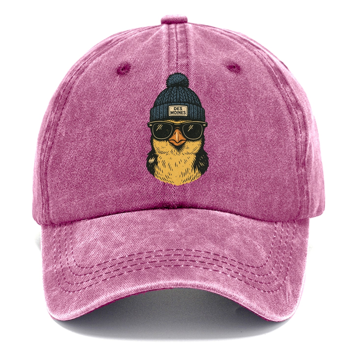 Iowa Goldfinch wearing Des Moines beanie with pom pom and wayfarer sunglasses - Classic Cap - Dusty Rose(Rose)