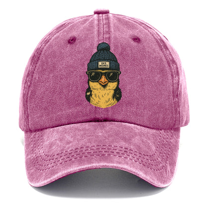 Iowa Goldfinch wearing Des Moines beanie with pom pom and wayfarer sunglasses - Classic Cap - Dusty Rose(Rose)