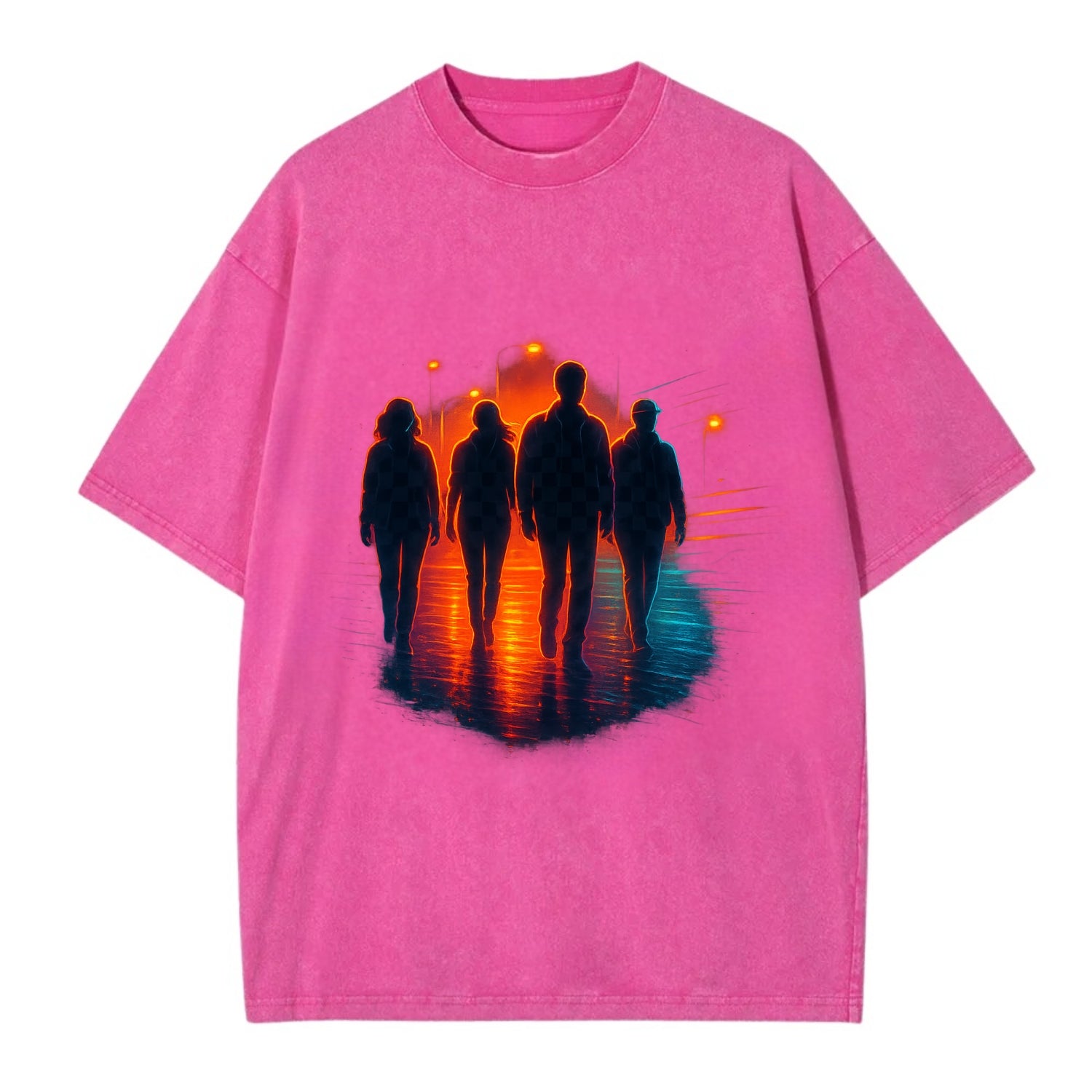 gang of silhouettes walking together at sunset by the beach - Vintage T-shirt - Dusty Rose(Rose)