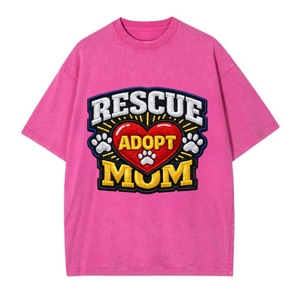 RESCUE MOM - heart with ADOPT text in red , shelter advocate - Vintage T-shirt - Dusty Rose(Rose)