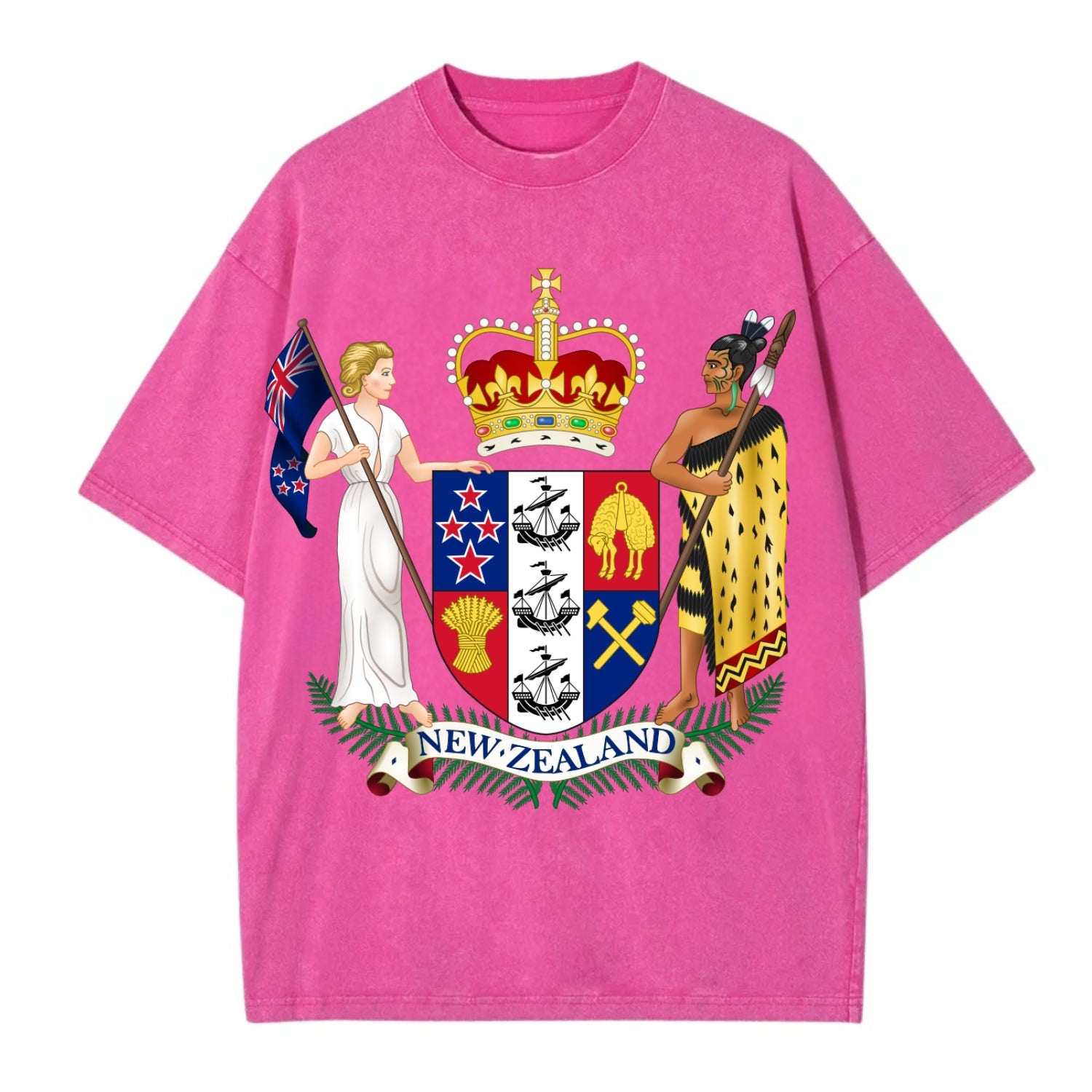 Coat Of Arms Of New Zealand - Vintage T-shirt - Dusty Rose(Rose)