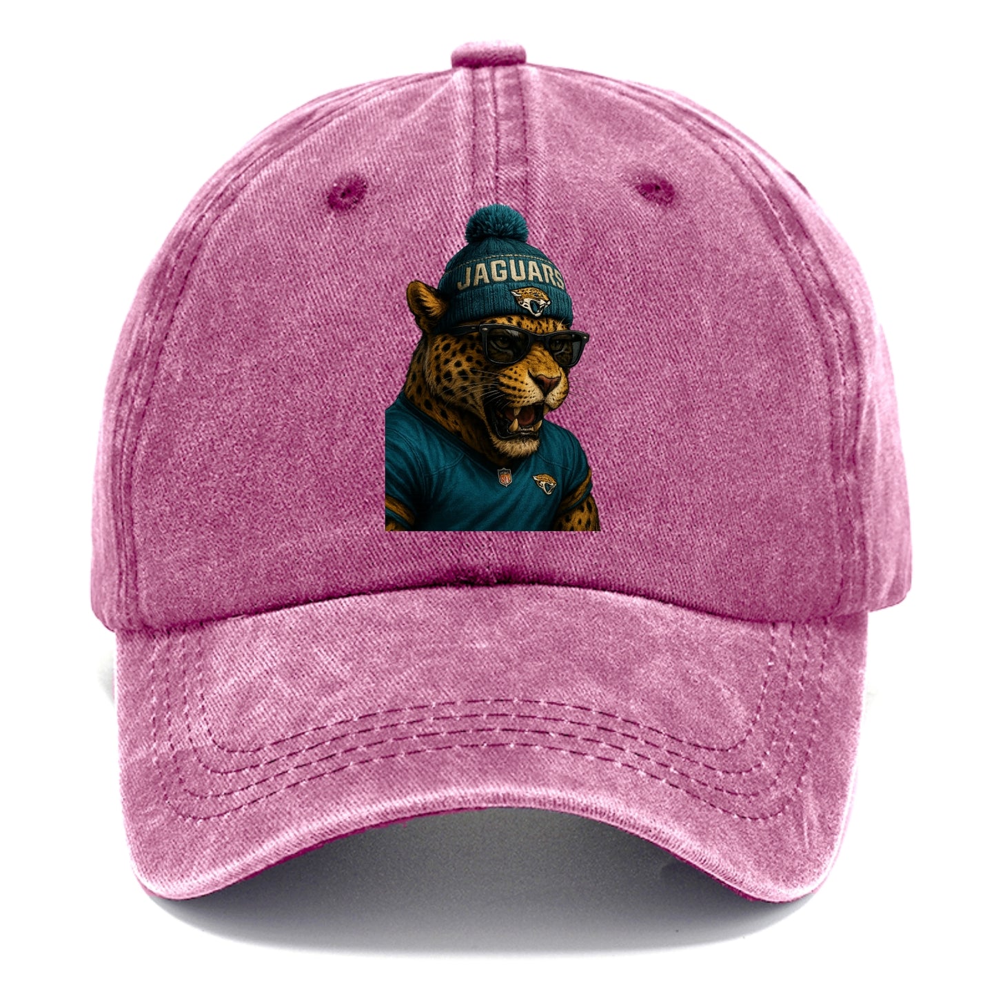 Jacksonville Jaguar wearing Jaguars teal and gold beanie with pom pom and wayfarer - Classic Cap - Dusty Rose(Rose)