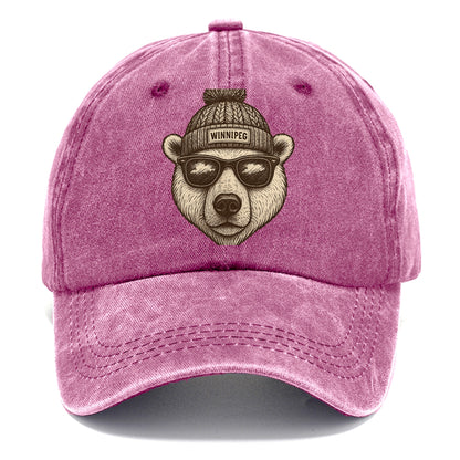 Winnipeg Polar Bear wearing Winnipeg beanie with pom pom and wayfarer sunglasses - Classic Cap - Dusty Rose(Rose)