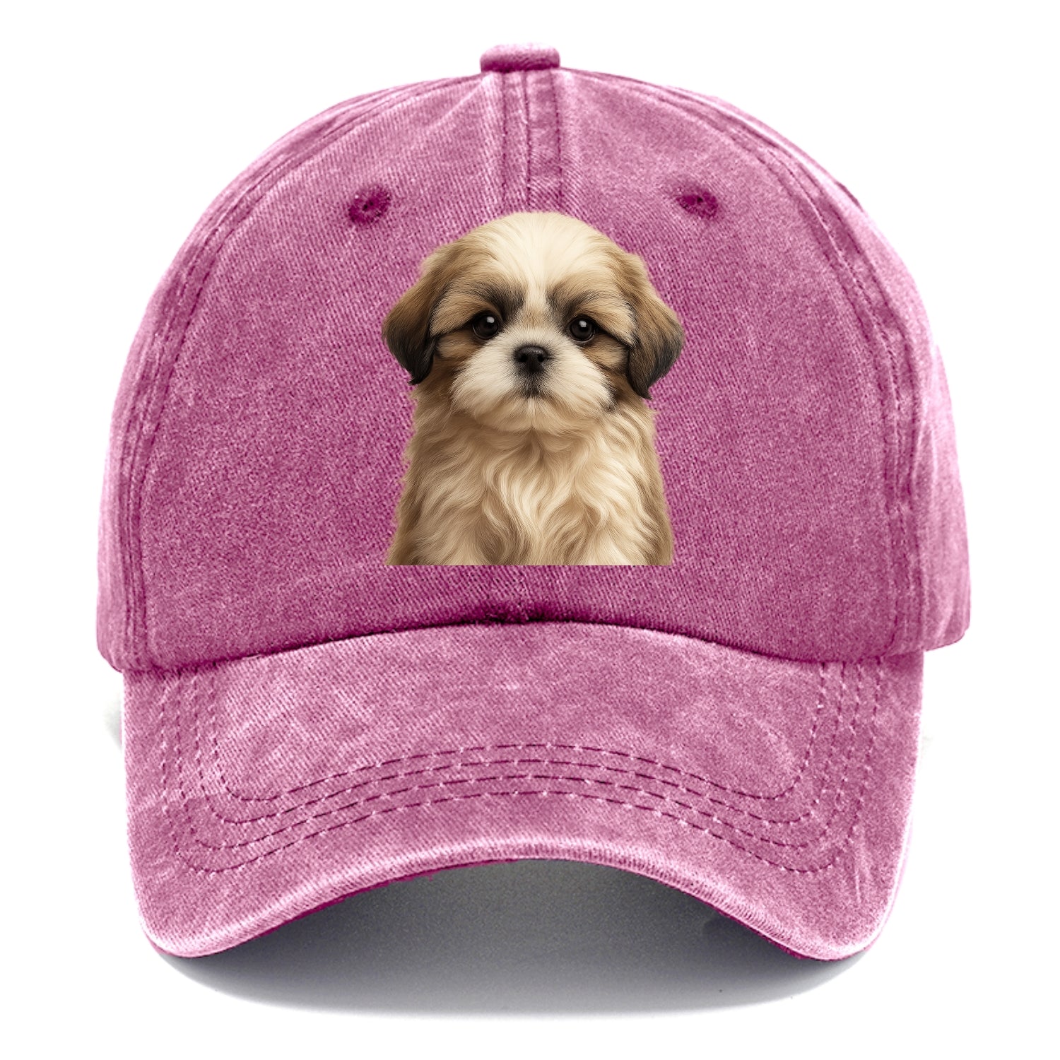 Baby Shih Tzu Puppy - long flowing coat, flat face, big dark eyes, front-facing, - Classic Cap - Dusty Rose(Rose)