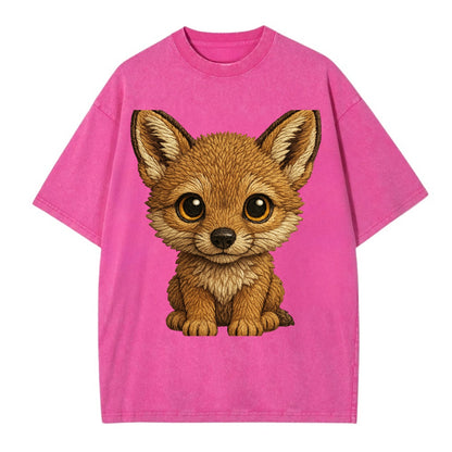 Baby Coyote Pup - tan fur, large ears, golden eyes, front-facing, clever baby - Vintage T-shirt - Dusty Rose(Rose)