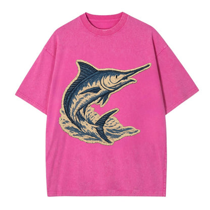 SWORDFISH MARLIN - leaping marlin in blue and silver , sport fishing - Vintage T-shirt - Dusty Rose(Rose)