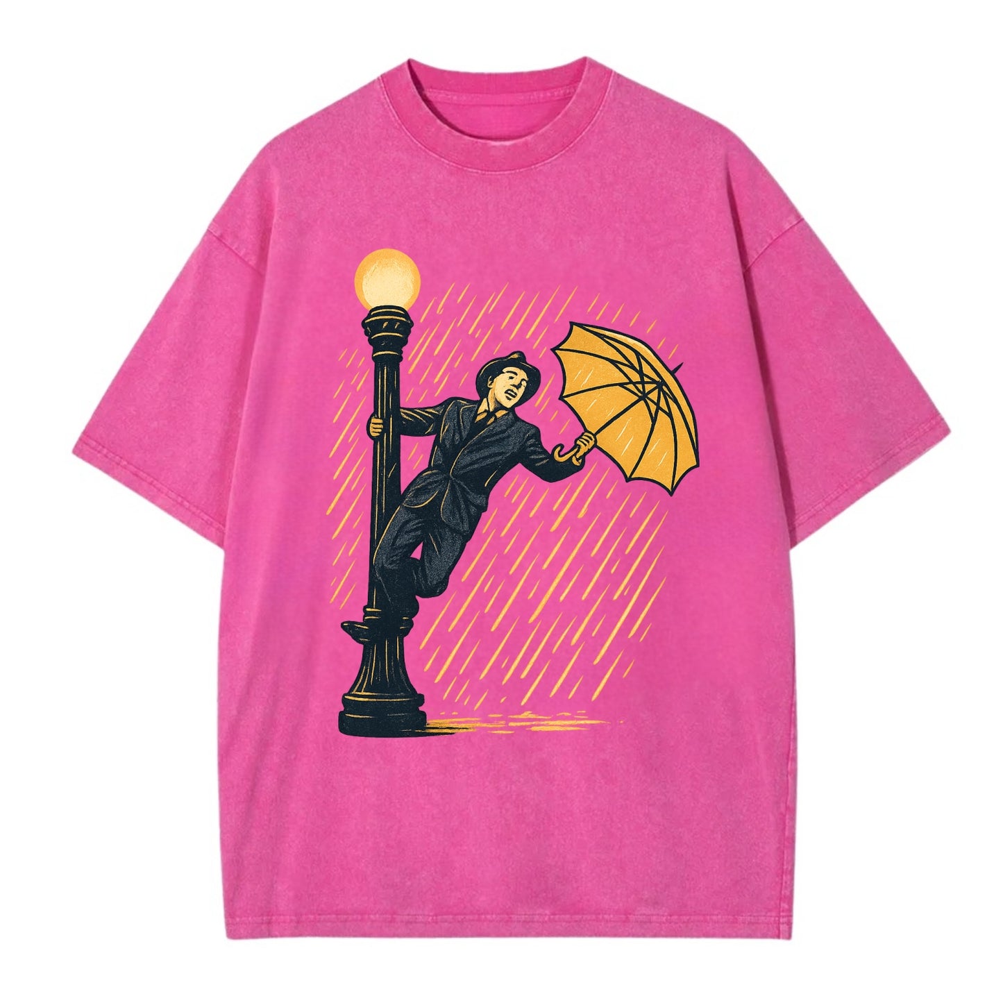 joyful dancing on lamppost in heavy rain with big smile - Vintage T-shirt - Dusty Rose(Rose)