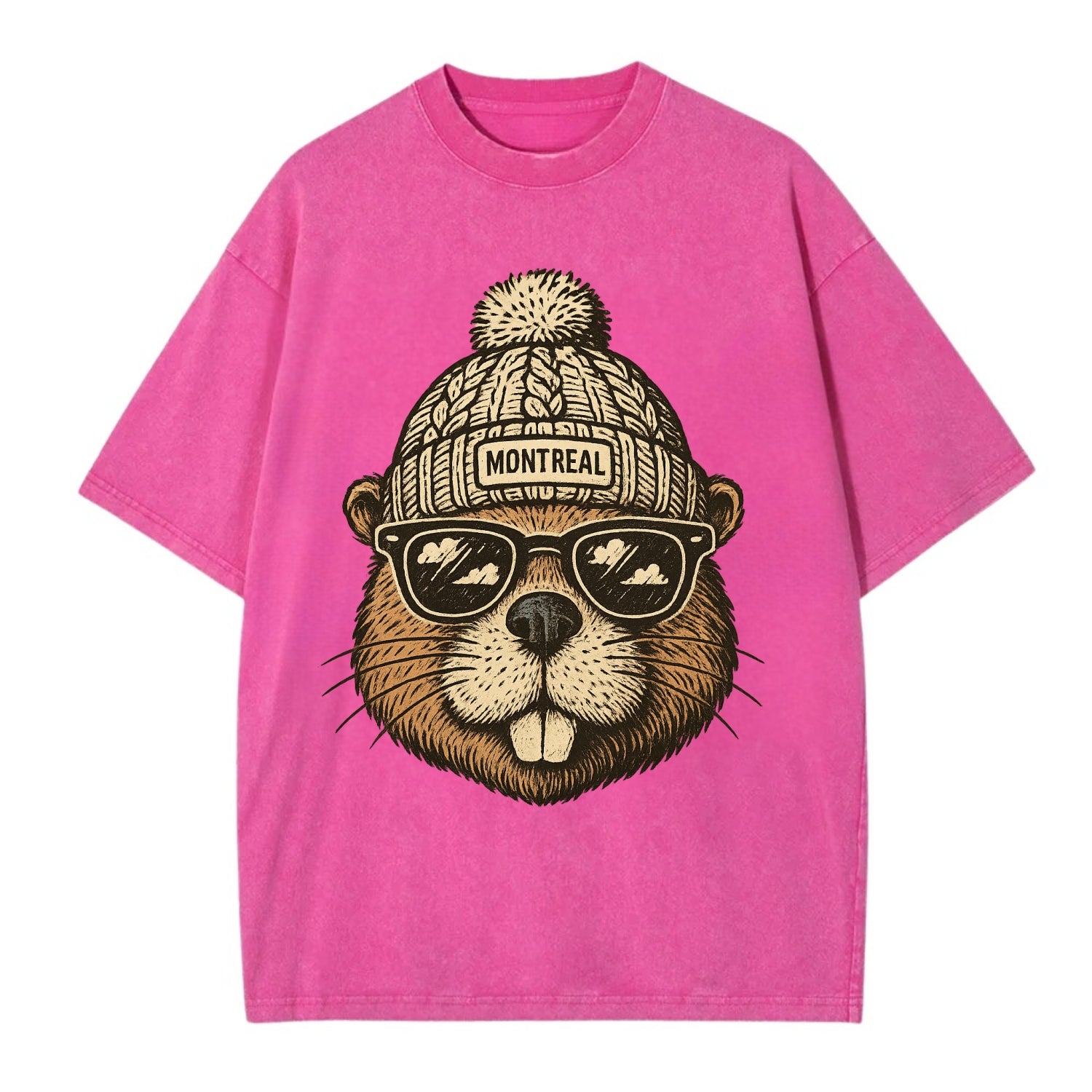 Montreal Beaver wearing Montreal beanie - Vintage T-shirt - Dusty Rose(Rose)