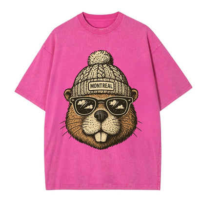 Montreal Beaver wearing Montreal beanie - Vintage T-shirt - Dusty Rose(Rose)