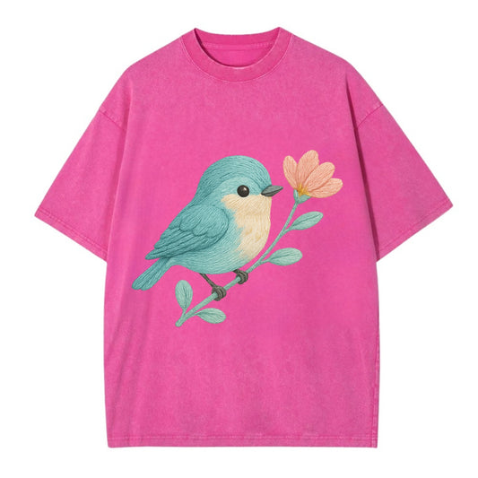 Aqua Chickadee - Vintage T-shirt - Dusty Rose(Rose)