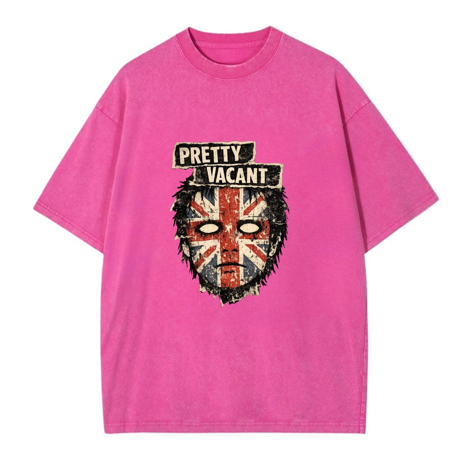 PRETTY VACANT | Blank stare Union Jack face | Empty expression | Punk nihilism | - Vintage T-shirt - Dusty Rose(Rose)