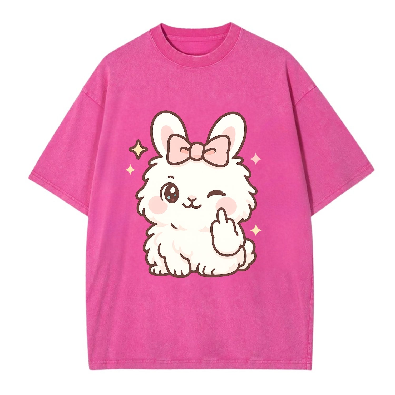 fluffy white angora rabbit with pink bow, one paw delicately flipping off - Vintage T-shirt - Dusty Rose(Rose)