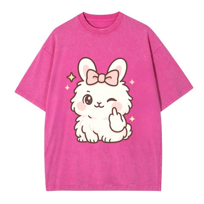 fluffy white angora rabbit with pink bow, one paw delicately flipping off - Vintage T-shirt - Dusty Rose(Rose)