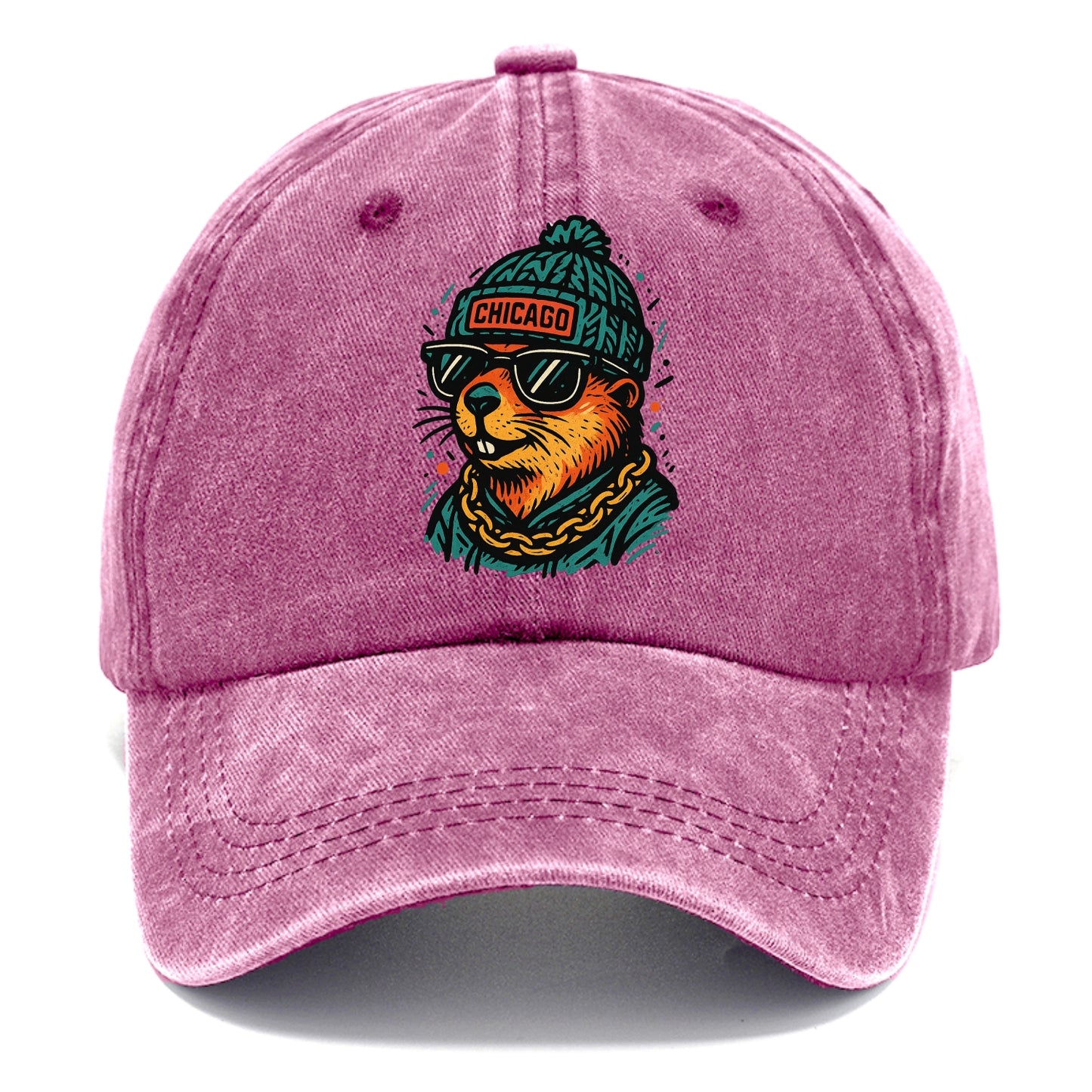 Illinois Prairie Dog wearing Chicago beanie with pom pom and wayfarer sunglasses - Classic Cap - Dusty Rose(Rose)