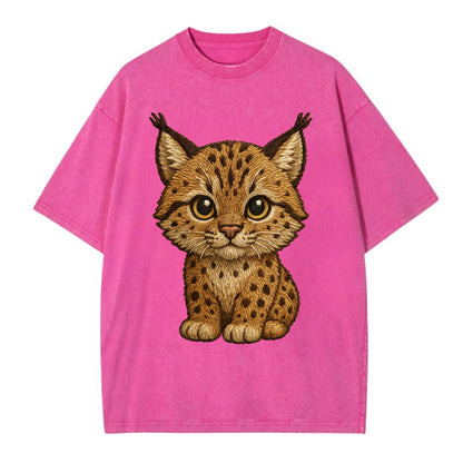 Baby Lynx Cub - tufted ears, spotted fur, golden eyes, front-facing, wild baby - Vintage T-shirt - Dusty Rose(Rose)