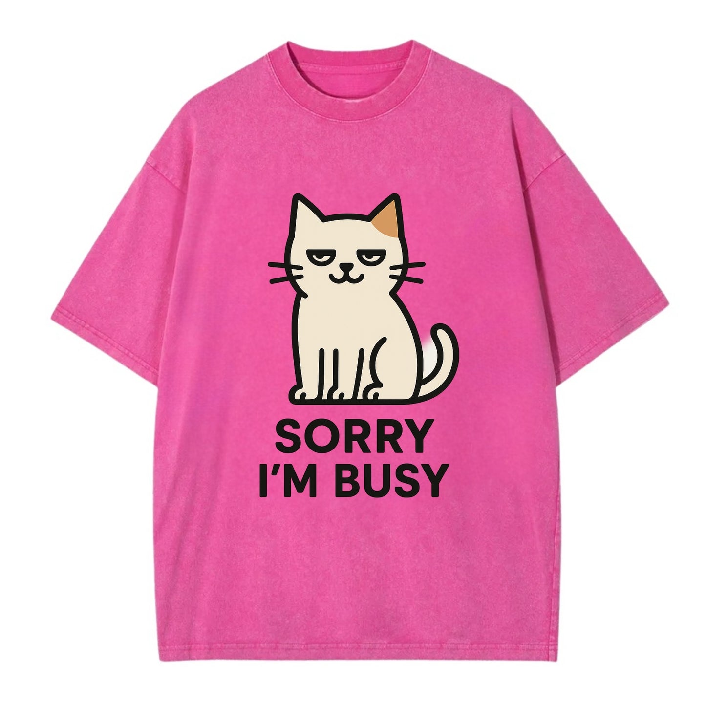 Cat sitting alone looking content - "SORRY I'M BUSY" - not sorry at all - Vintage T-shirt - Dusty Rose(Rose)
