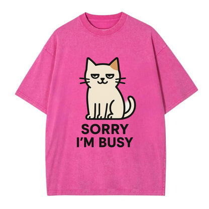 Cat sitting alone looking content - "SORRY I'M BUSY" - not sorry at all - Vintage T-shirt - Dusty Rose(Rose)