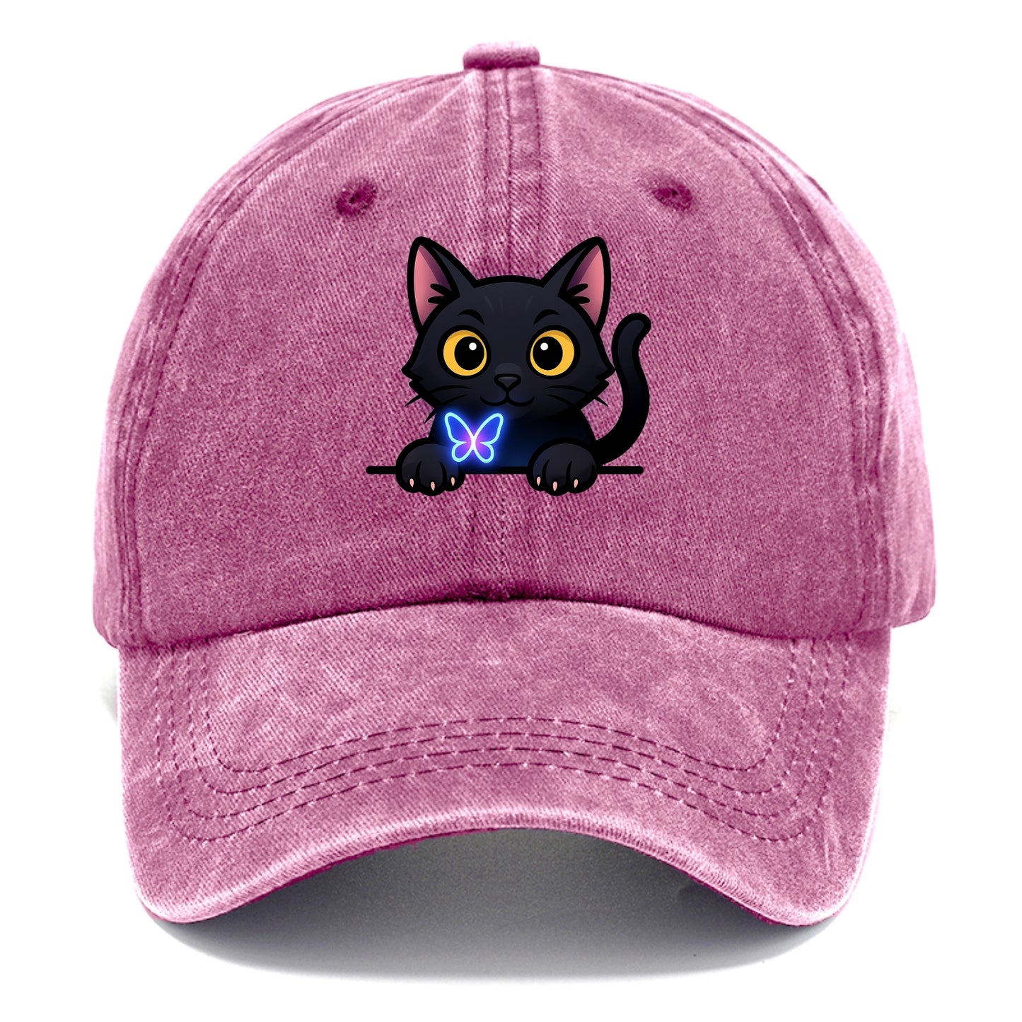 Midnight the black cat blowing a glossy bubblegum bubble while peeking. - Classic Cap - Dusty Rose(Rose)