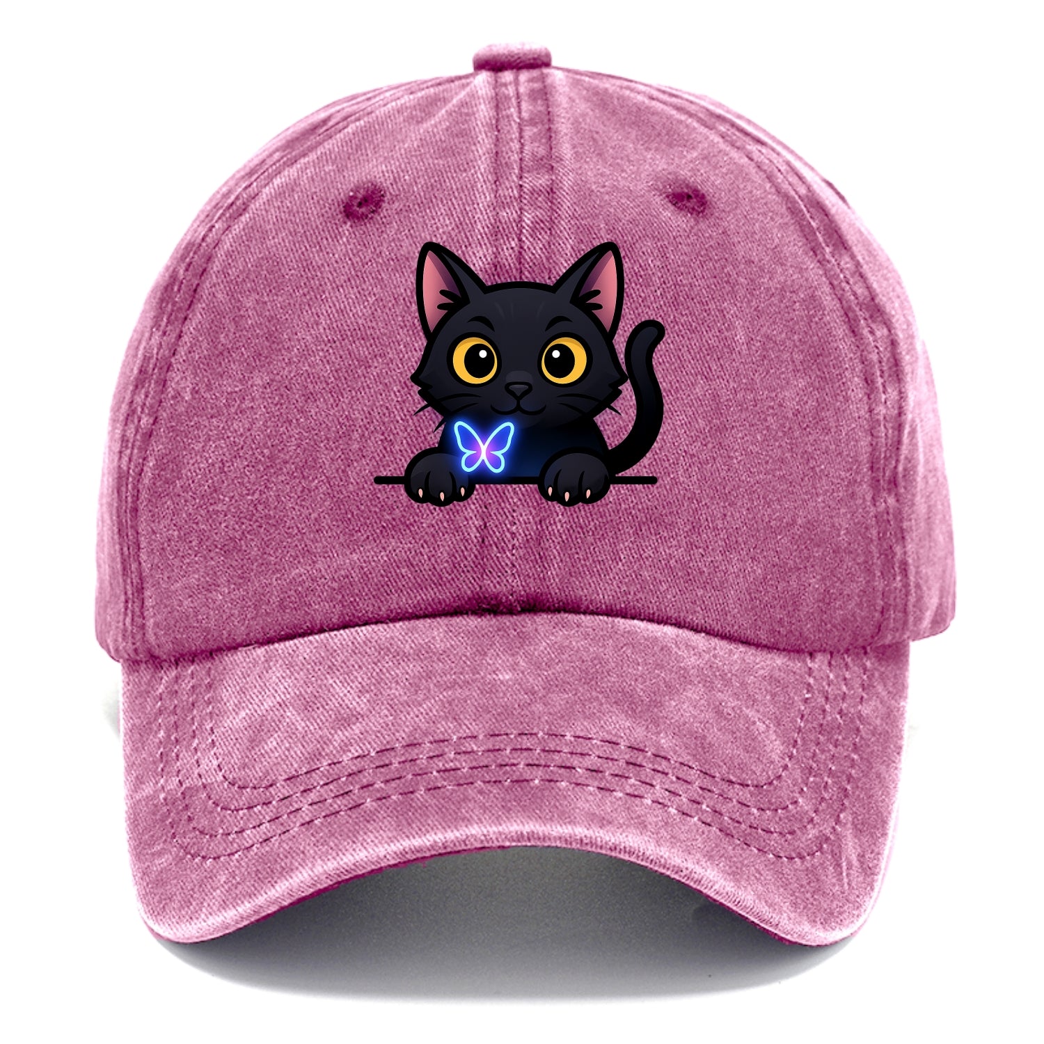 Midnight the black cat blowing a glossy bubblegum bubble while peeking. - Classic Cap - Dusty Rose(Rose)