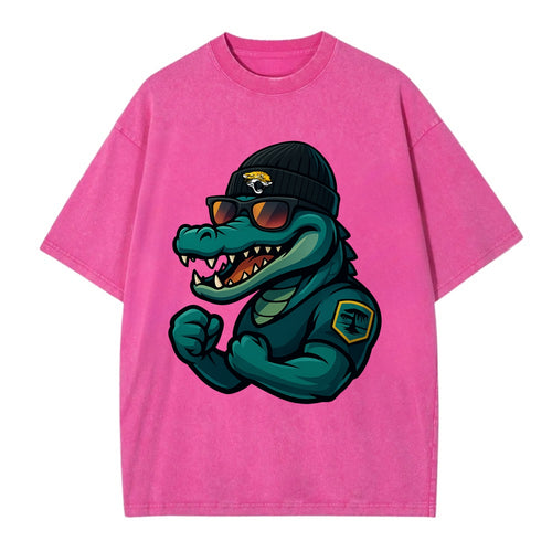 Jacksonville Alligator wearing Jaguars beanie with swamp patch and wayfarer - Vintage T-shirt