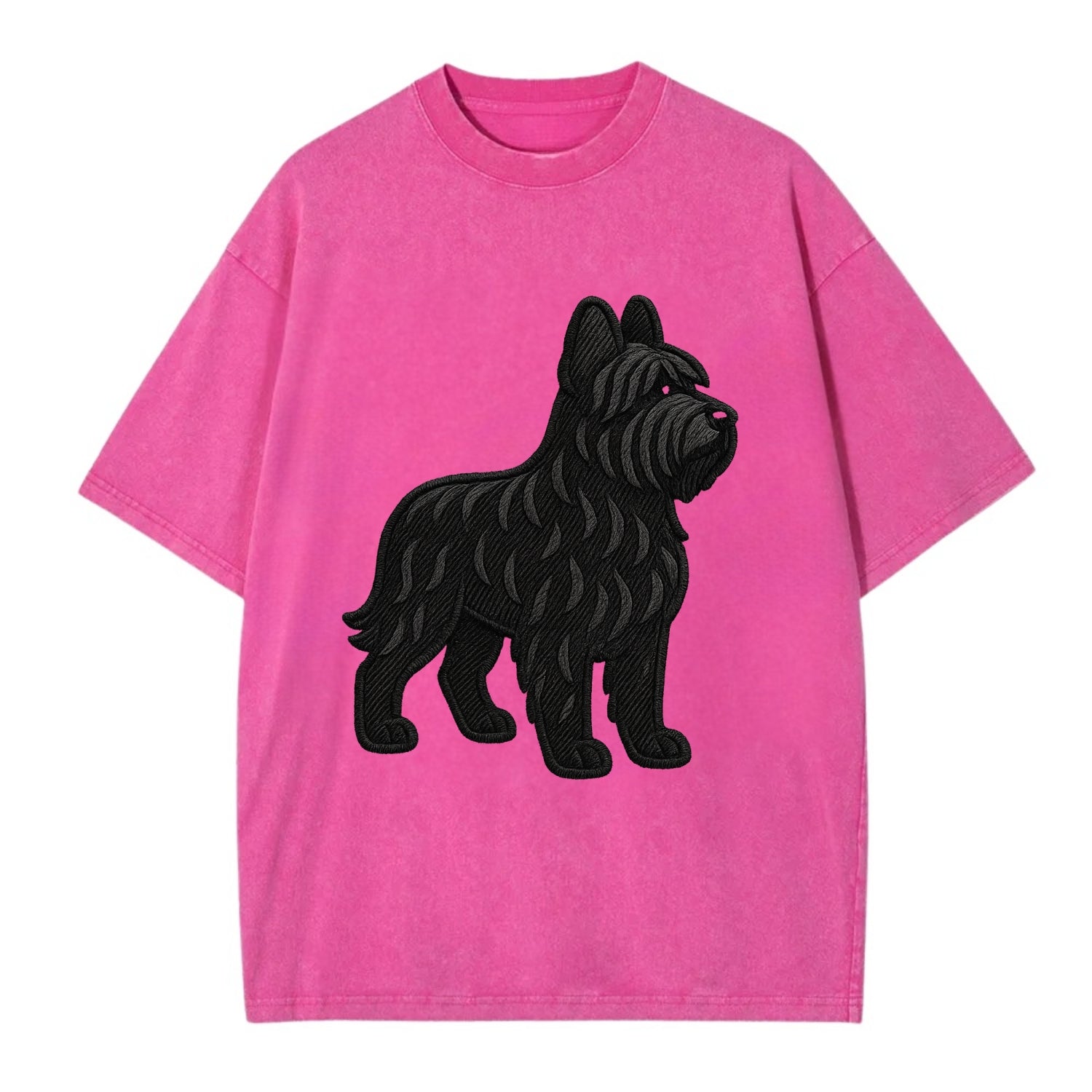 Briard - Black wavy coat embroidered herding pose - Vintage T-shirt - Dusty Rose(Rose)