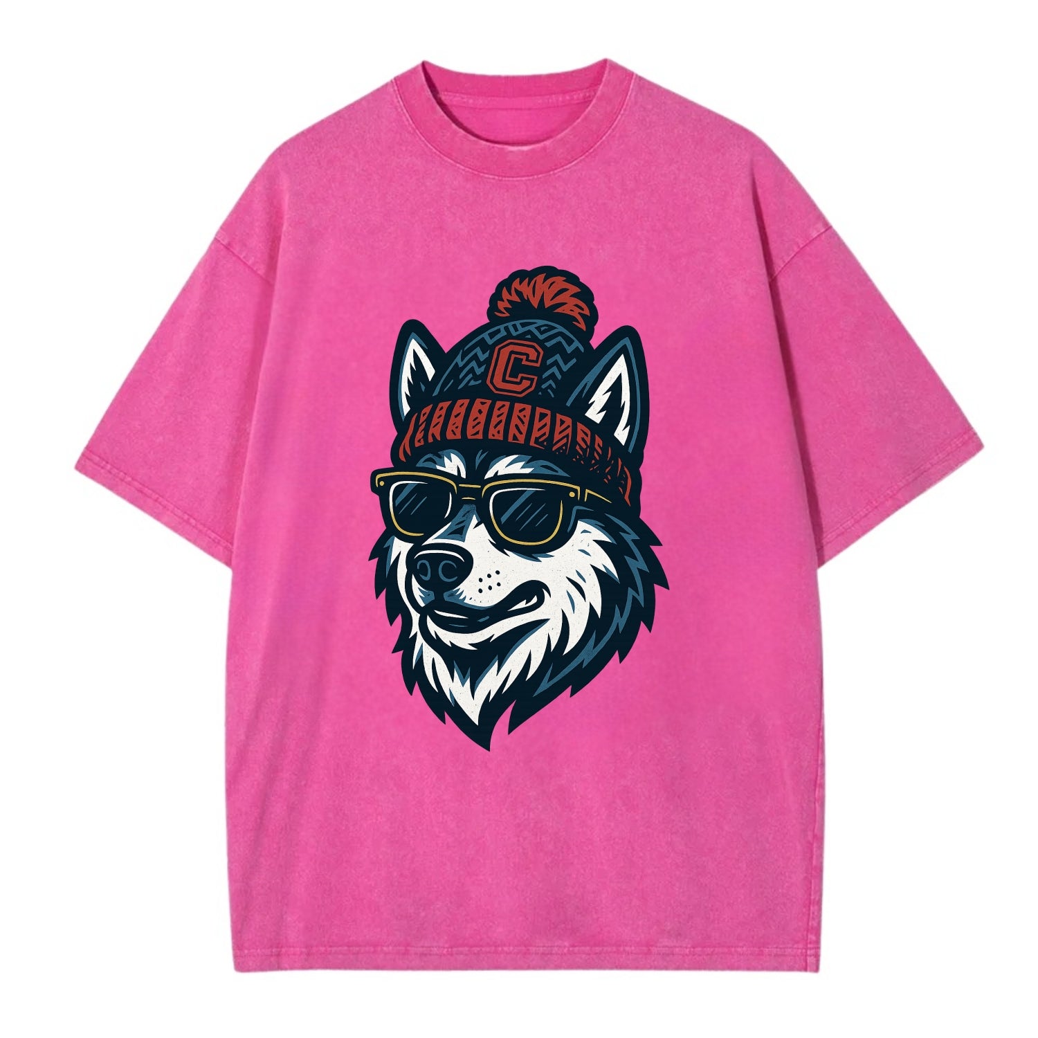 Storrs Husky wearing UConn beanie with C patch - Vintage T-shirt - Dusty Rose(Rose)