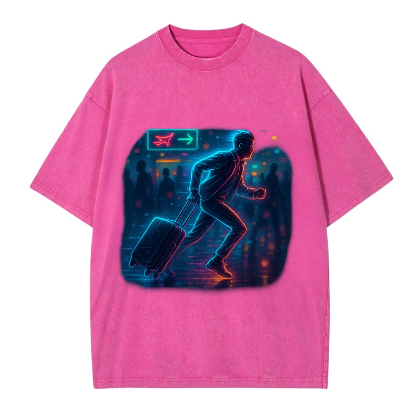 person running with luggage through crowded airport terminal - Vintage T-shirt - Dusty Rose(Rose)