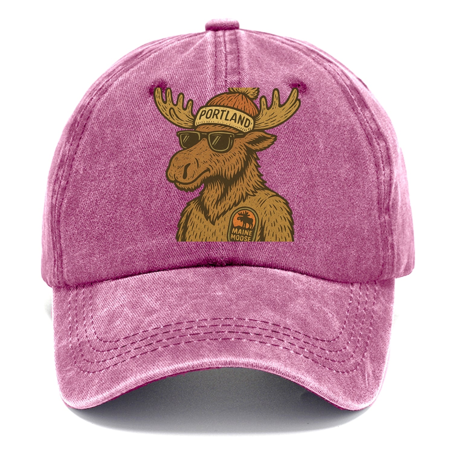 Maine Moose wearing Portland beanie with pom pom and wayfarer sunglasses - Classic Cap - Dusty Rose(Rose)