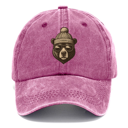 New Mexico Black Bear wearing Albuquerque beanie with pom pom and wayfarer sunglasses - Classic Cap - Dusty Rose(Rose)