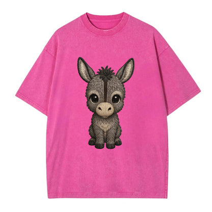 Baby Donkey Foal - gray fluffy, long ears, dark stripe, gentle eyes, - Vintage T-shirt - Dusty Rose(Rose)