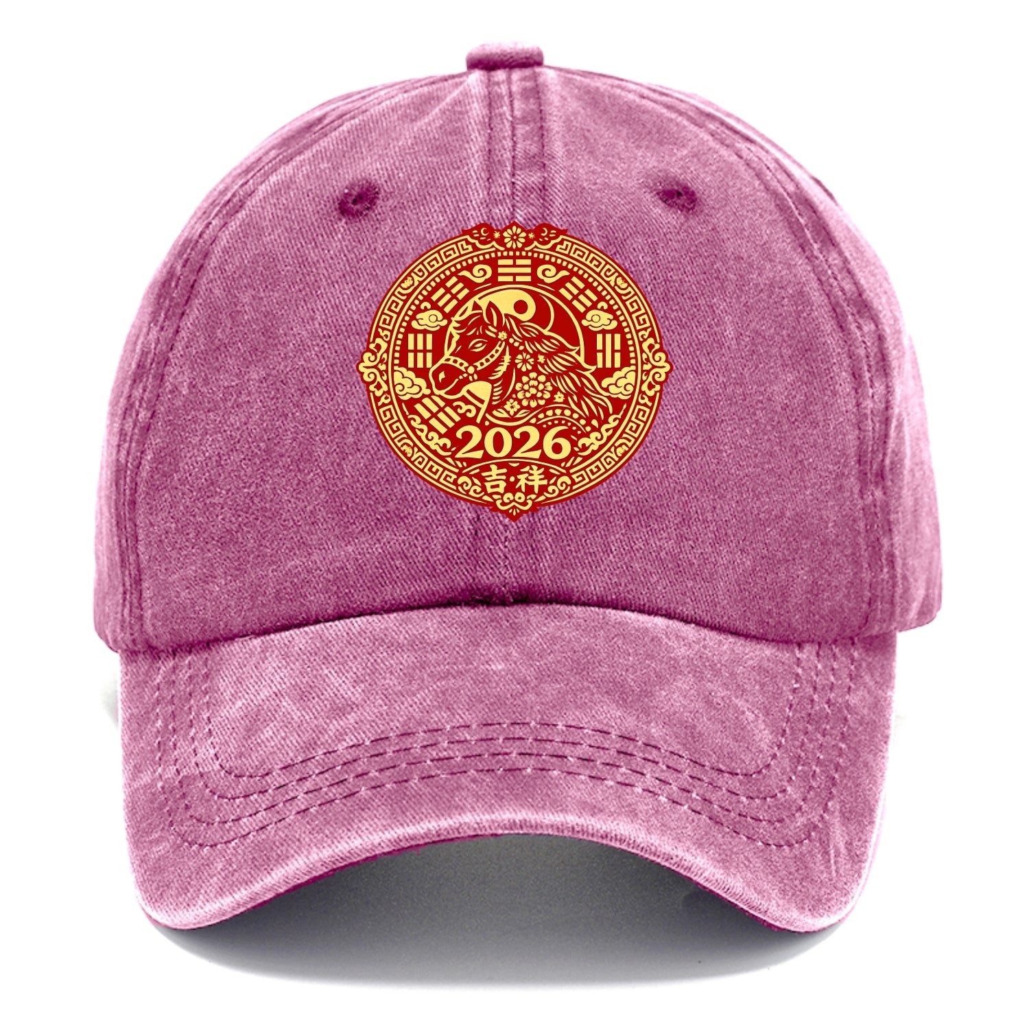LUCKY HORSE MEDALLION | Circular medallion with horse profile | Intricate Chinese - Classic Cap - Dusty Rose(Rose)