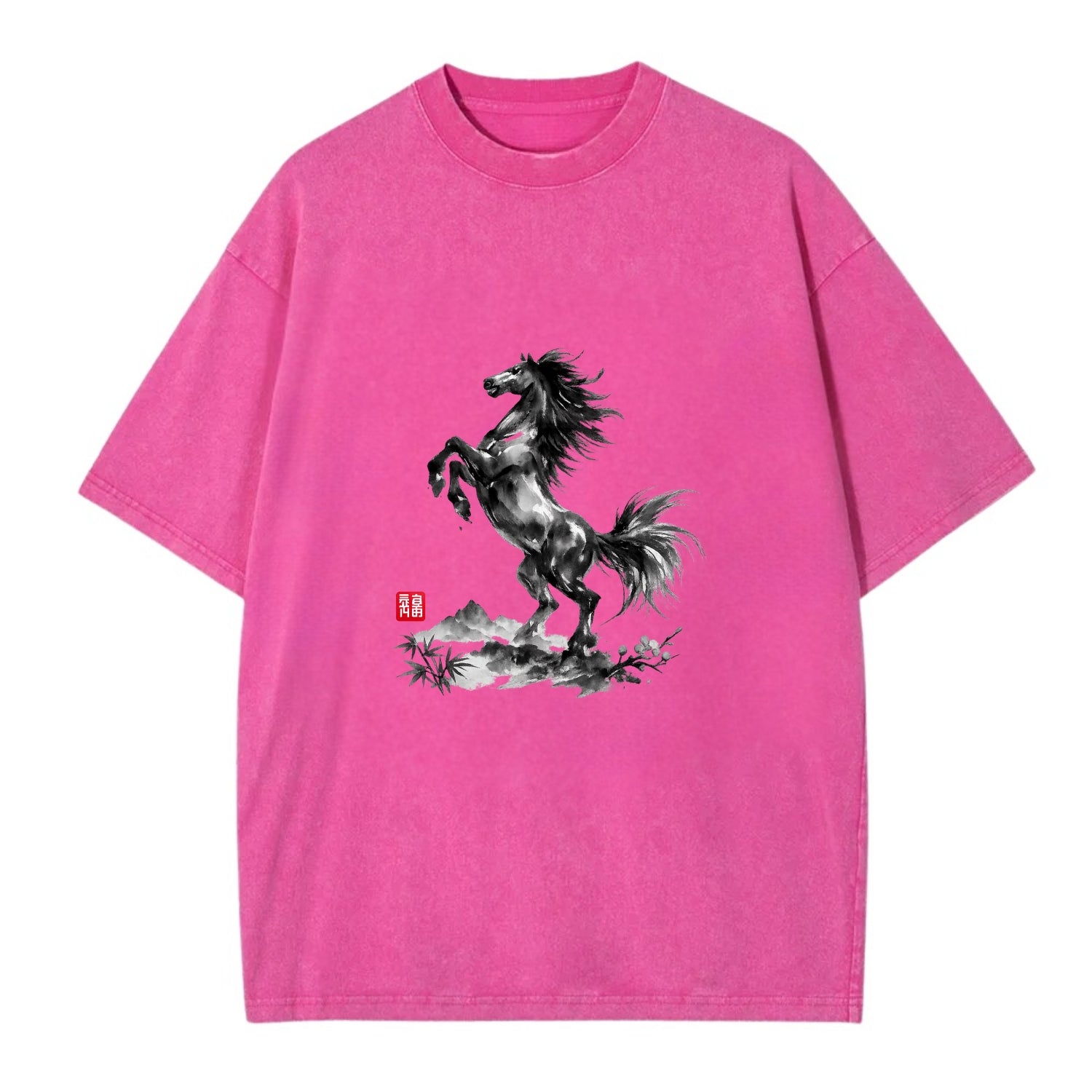 WILD STALLION | Powerful stallion rearing up | Windswept mane and tail | Mountain - Vintage T-shirt - Dusty Rose(Rose)