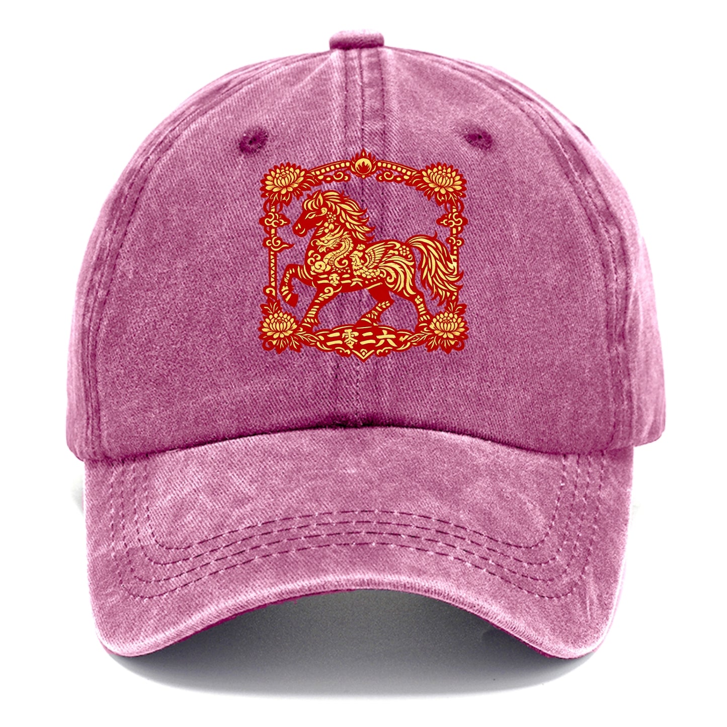 HORSE | Silk style horse design | Gold and silver thread appearance | Phoenix and - Classic Cap - Dusty Rose(Rose)