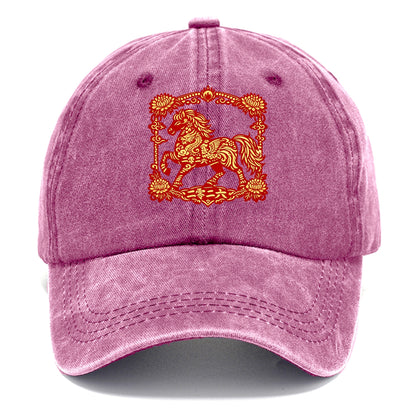 HORSE | Silk style horse design | Gold and silver thread appearance | Phoenix and - Classic Cap - Dusty Rose(Rose)
