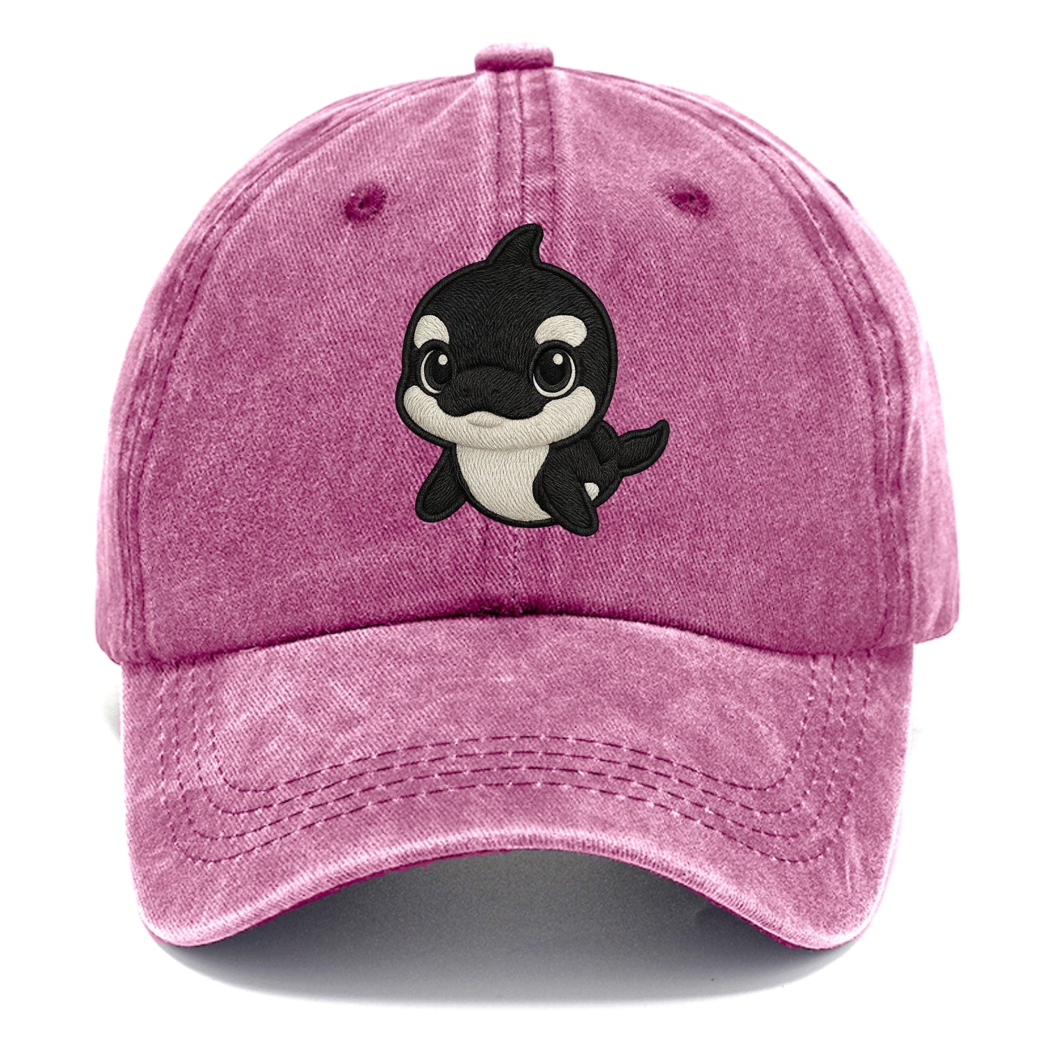 Baby Orca - black and white pattern, white eye patch, front-facing, curious and - Classic Cap - Dusty Rose(Rose)