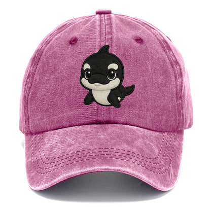 Baby Orca - black and white pattern, white eye patch, front-facing, curious and - Classic Cap - Dusty Rose(Rose)