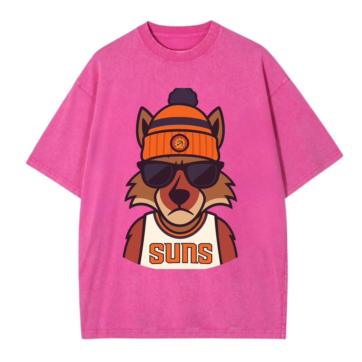 Arizona Coyote wearing Suns beanie with desert sun patch and wayfarer sunglasses - Vintage T-shirt - Dusty Rose(Rose)