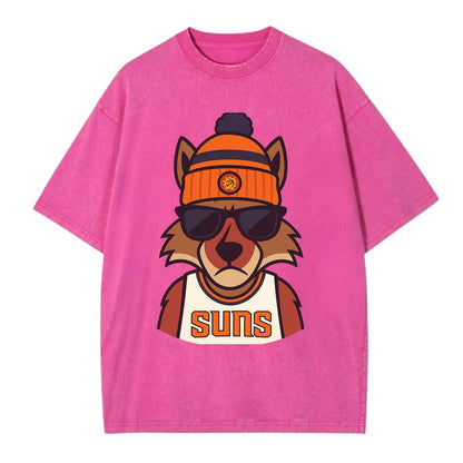 Arizona Coyote wearing Suns beanie with desert sun patch and wayfarer sunglasses - Vintage T-shirt - Dusty Rose(Rose)