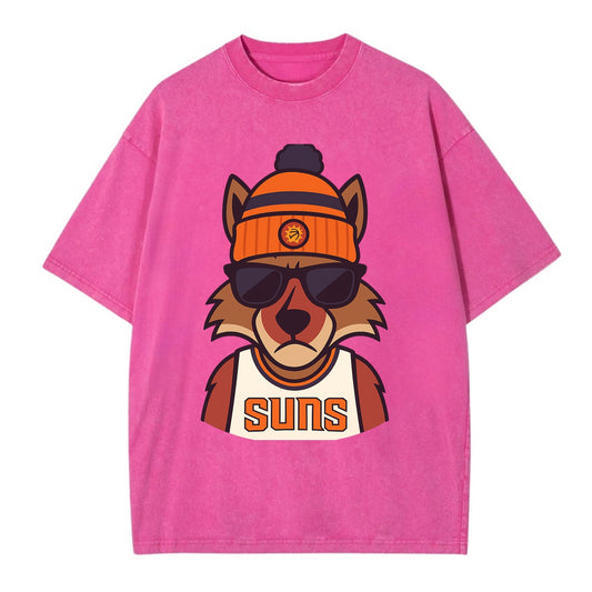 Arizona Coyote wearing Suns beanie with desert sun patch and wayfarer sunglasses - Vintage T-shirt - Dusty Rose(Rose)