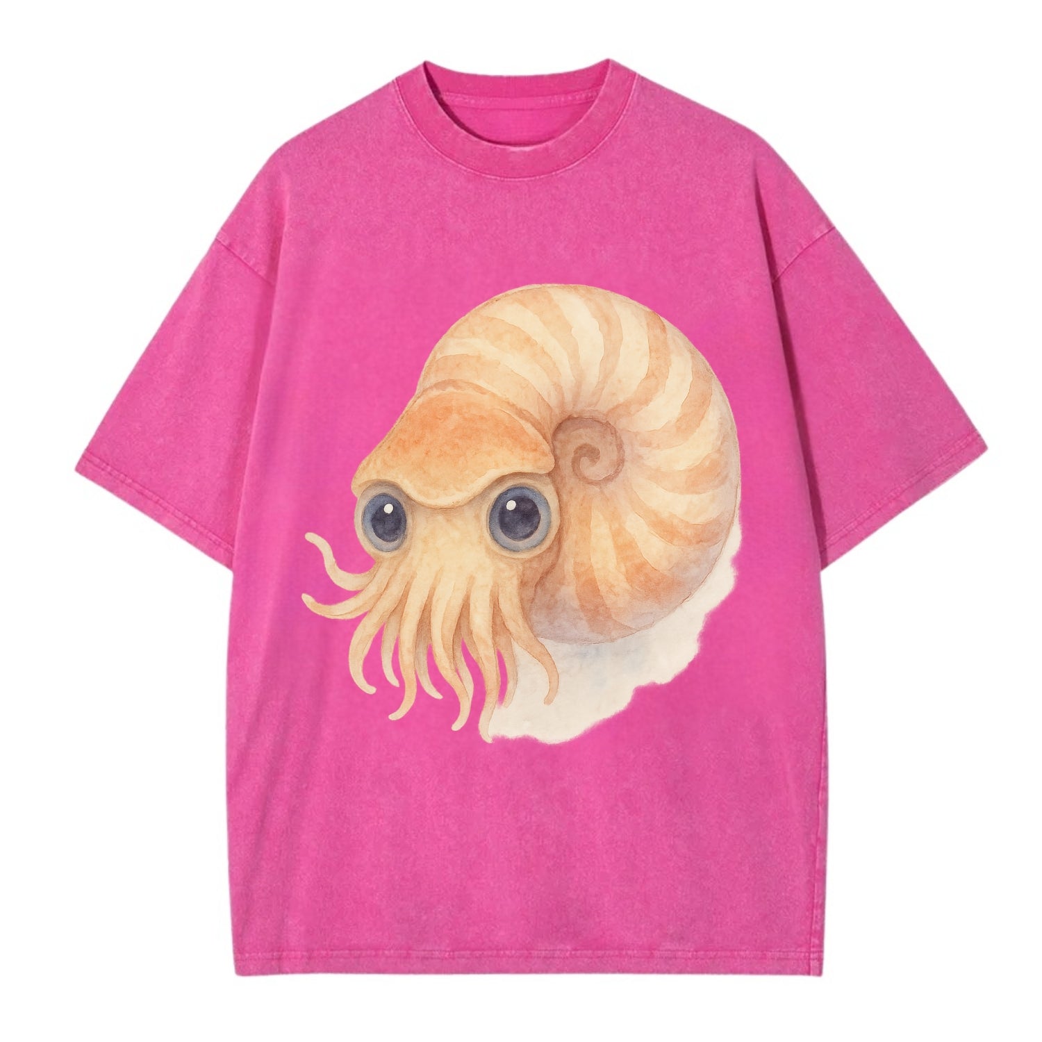 Baby Nautilus - spiral shell, tentacles peeking, ancient eyes, front-facing, - Vintage T-shirt - Dusty Rose(Rose)