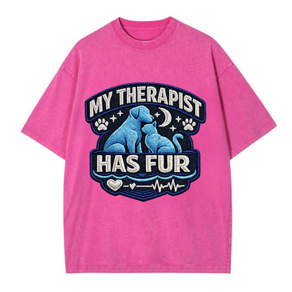 MY THERAPIST HAS FUR - pet silhouette in calming blue , emotional support - Vintage T-shirt - Dusty Rose(Rose)