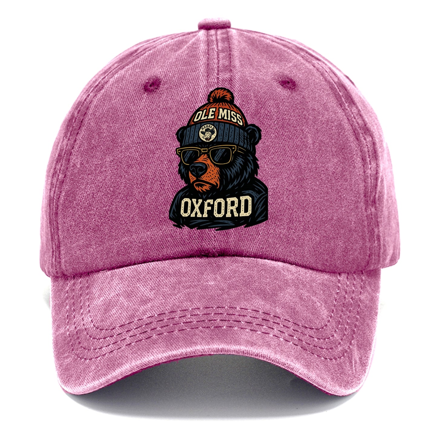 Oxford Black Bear wearing Ole Miss beanie with rebel patch - Classic Cap - Dusty Rose(Rose)