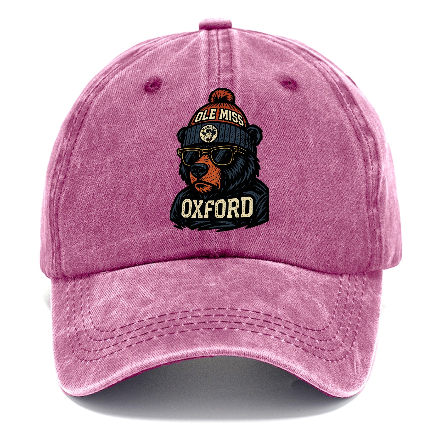 Oxford Black Bear wearing Ole Miss beanie with rebel patch - Classic Cap - Dusty Rose(Rose)