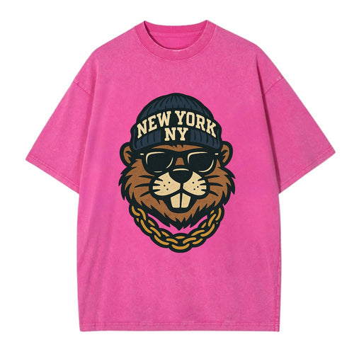 {animal:beaver,locationText:NEW YORK,initials:NY,beanieColor:navy, - Vintage T-shirt