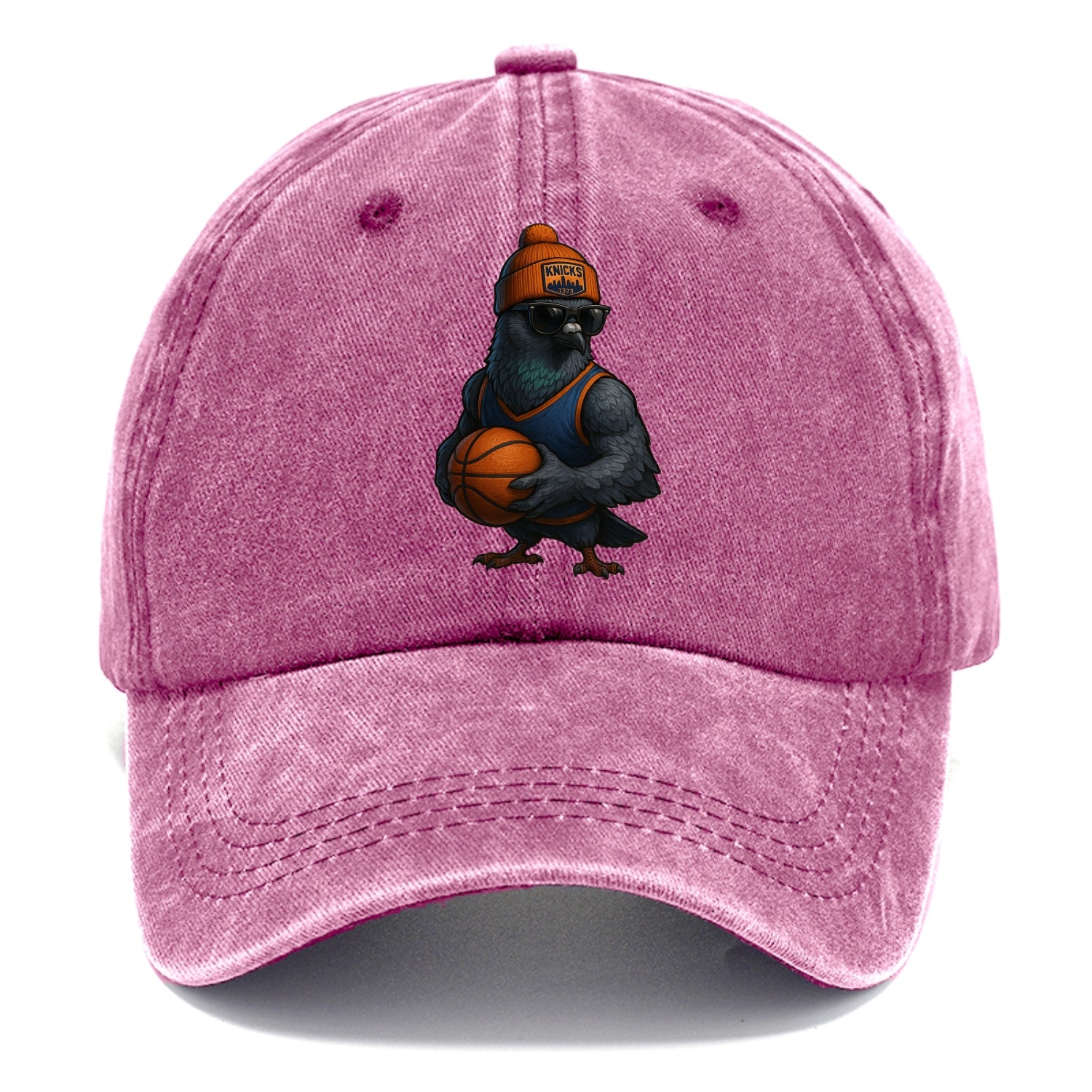 Manhattan Pigeon wearing Knicks beanie with skyline patch and wayfarer sunglasses - Classic Cap - Dusty Rose(Rose)