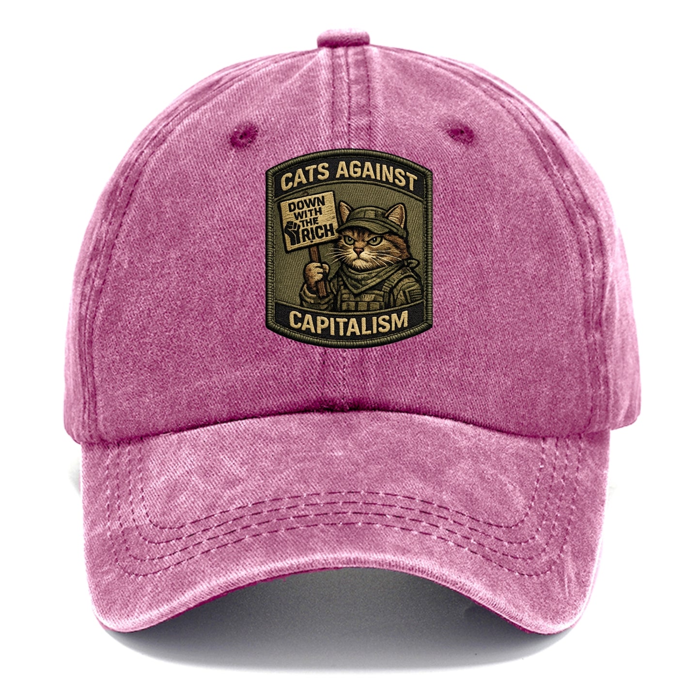 CATS AGAINST CAPITALISM - cat with protest sign in red , political cat - Classic Cap - Dusty Rose(Rose)