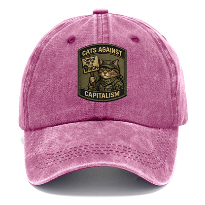 CATS AGAINST CAPITALISM - cat with protest sign in red , political cat - Classic Cap - Dusty Rose(Rose)
